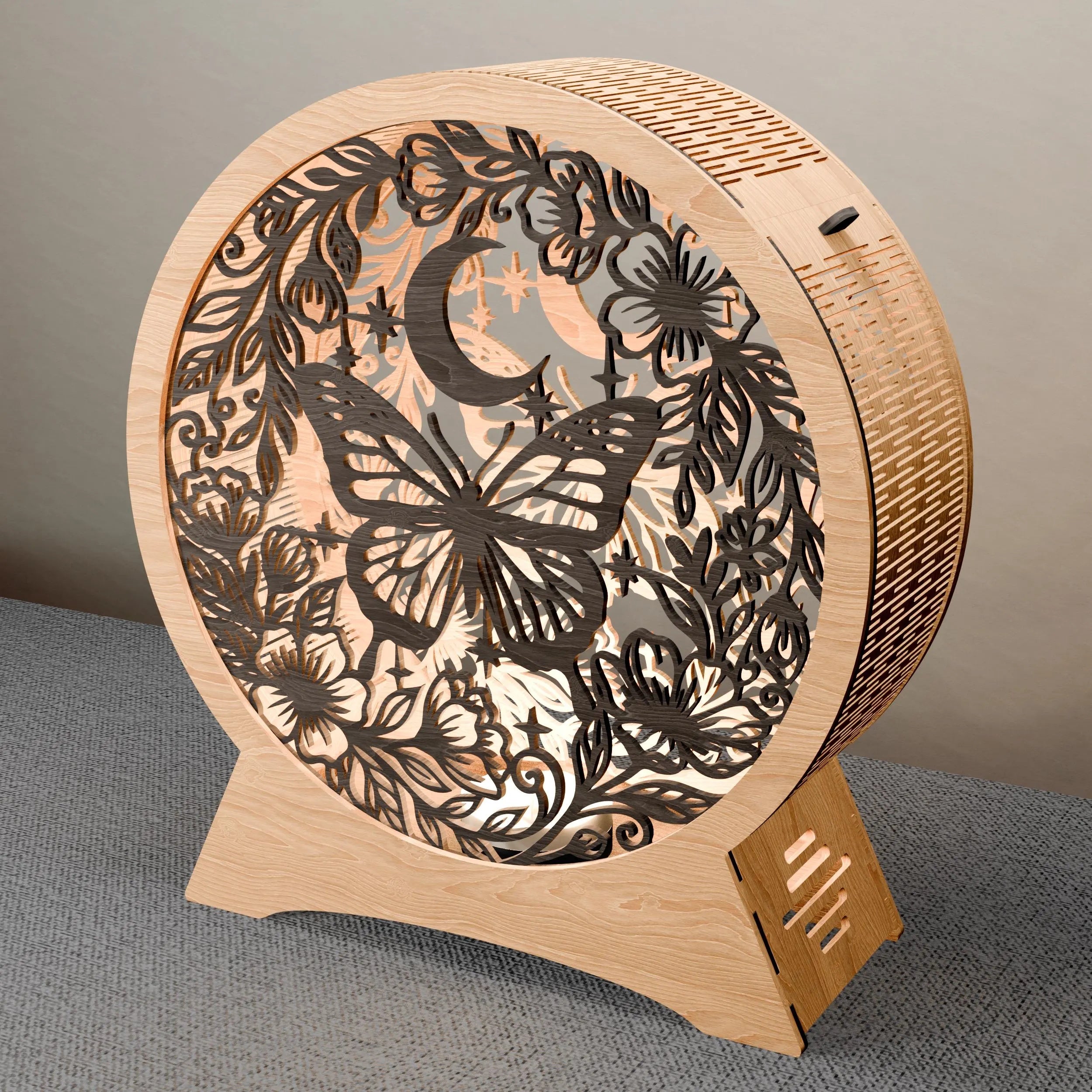 Butterfly Moon Lamp SVG Laser Cut File, Multilayer Mandala 3D Wooden Night Light, Floral Round Lamp Digital Download