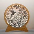 Hummingbird Peony Round Lamp SVG Laser Cut File, 3D Layered Floral Night Light, Glowforge Cricut Wood Lantern Digital Download