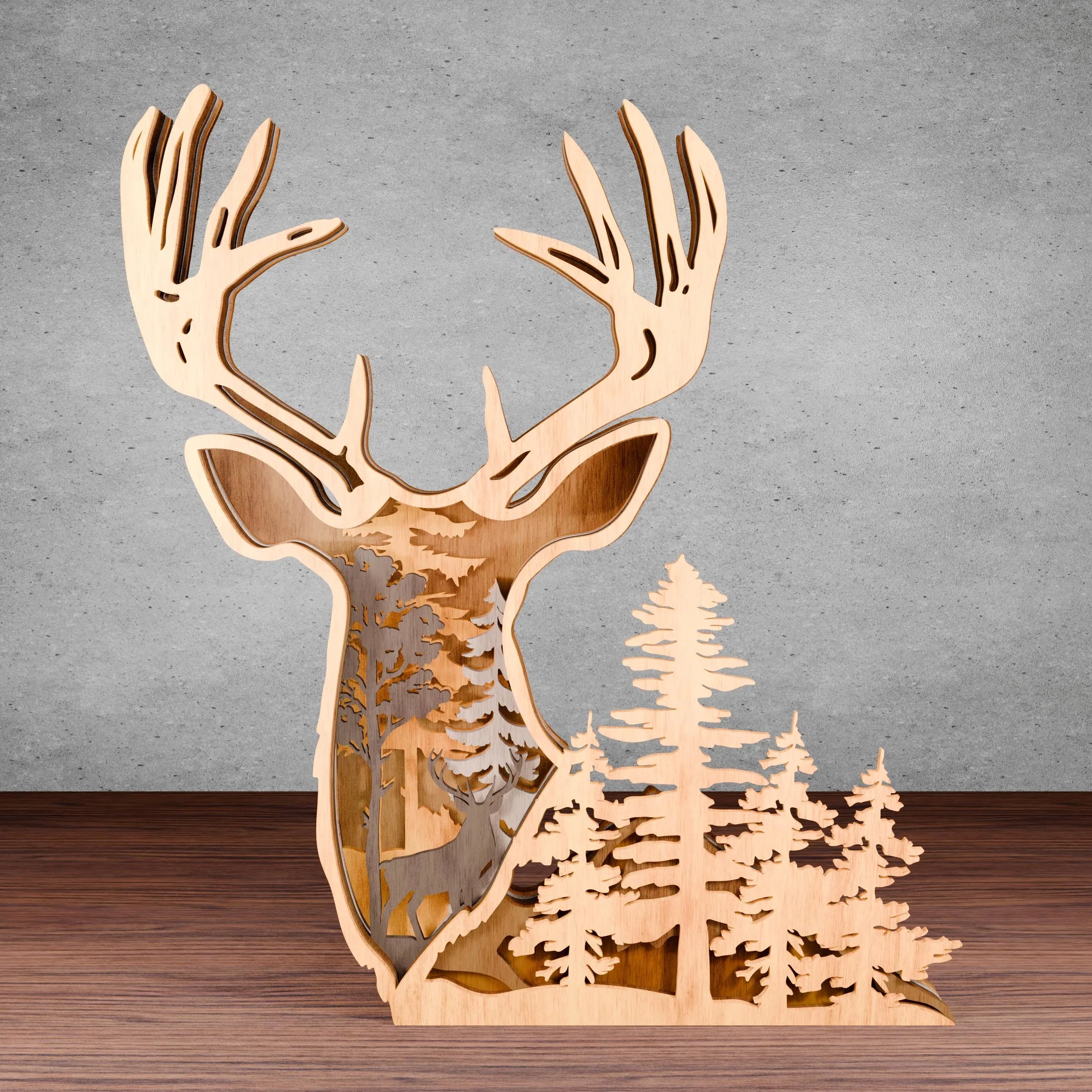 Multilayer Deer Forest Scene Laser Cut File, 3D Layered Stag SVG, Woodland Buck Wall Art, Glowforge DXF CDR Digital Download