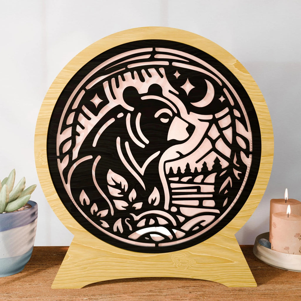 Bear Forest Multilayer Mandala SVG, Layered Bear Moon Night Forest 3D Lamp SVG Laser Cut File, Glowforge Cricut Digital Download