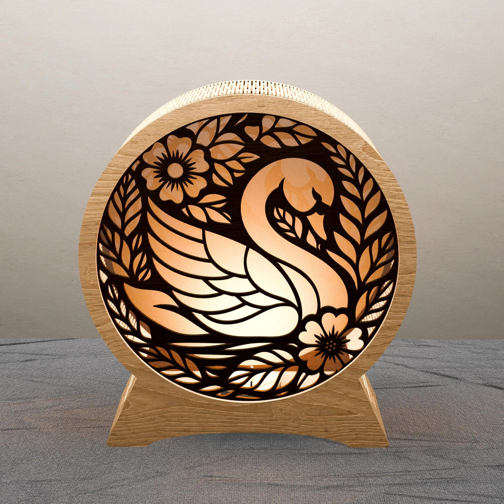 Swan Lamp SVG Laser Cut Files, 3D Round Wooden Night Light Template, Floral Swan Mandala Layered Cut File for Glowforge
