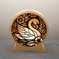 Swan Lamp SVG Laser Cut Files, 3D Round Wooden Night Light Template, Floral Swan Mandala Layered Cut File for Glowforge