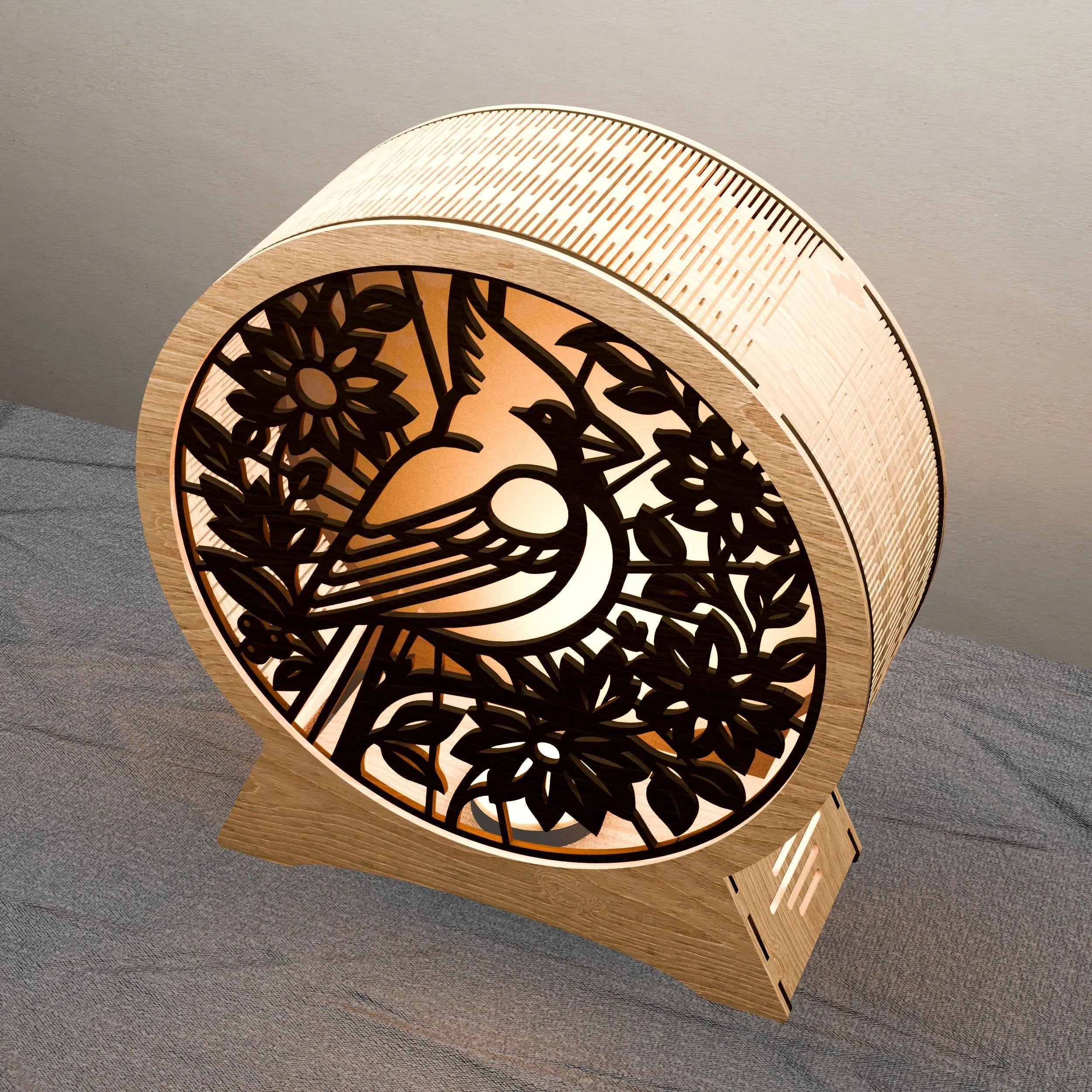 Cardinal Bird Round Lantern Laser Cut Files SVG DXF Wooden Night Light Floral Multilayer 3D Lamp Digital Download