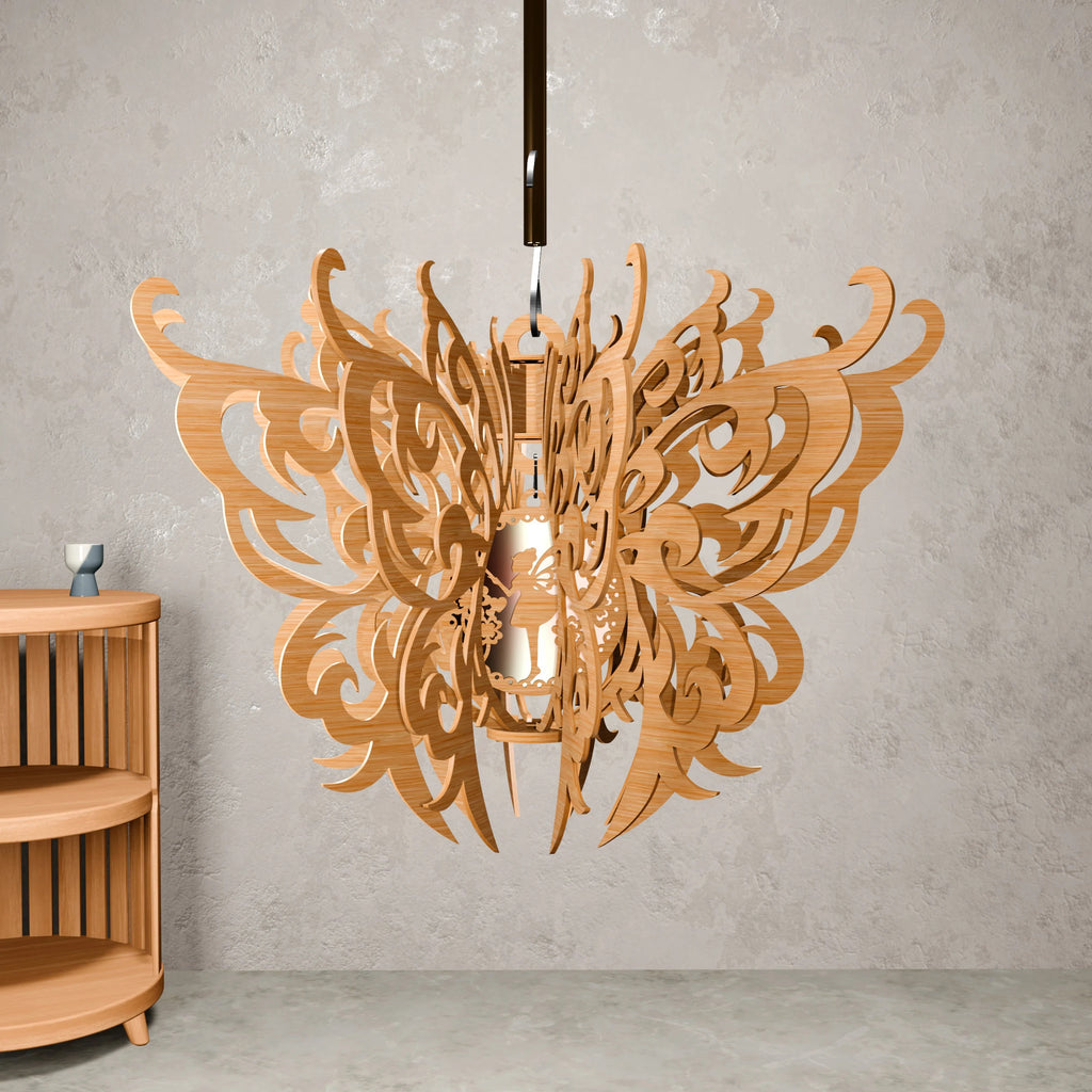 Butterfly Pendant Lamp SVG Laser Cut Files, 3D Wooden Chandelier Digital Pattern, DXF CDR Plans for Glowforge & CNC Router