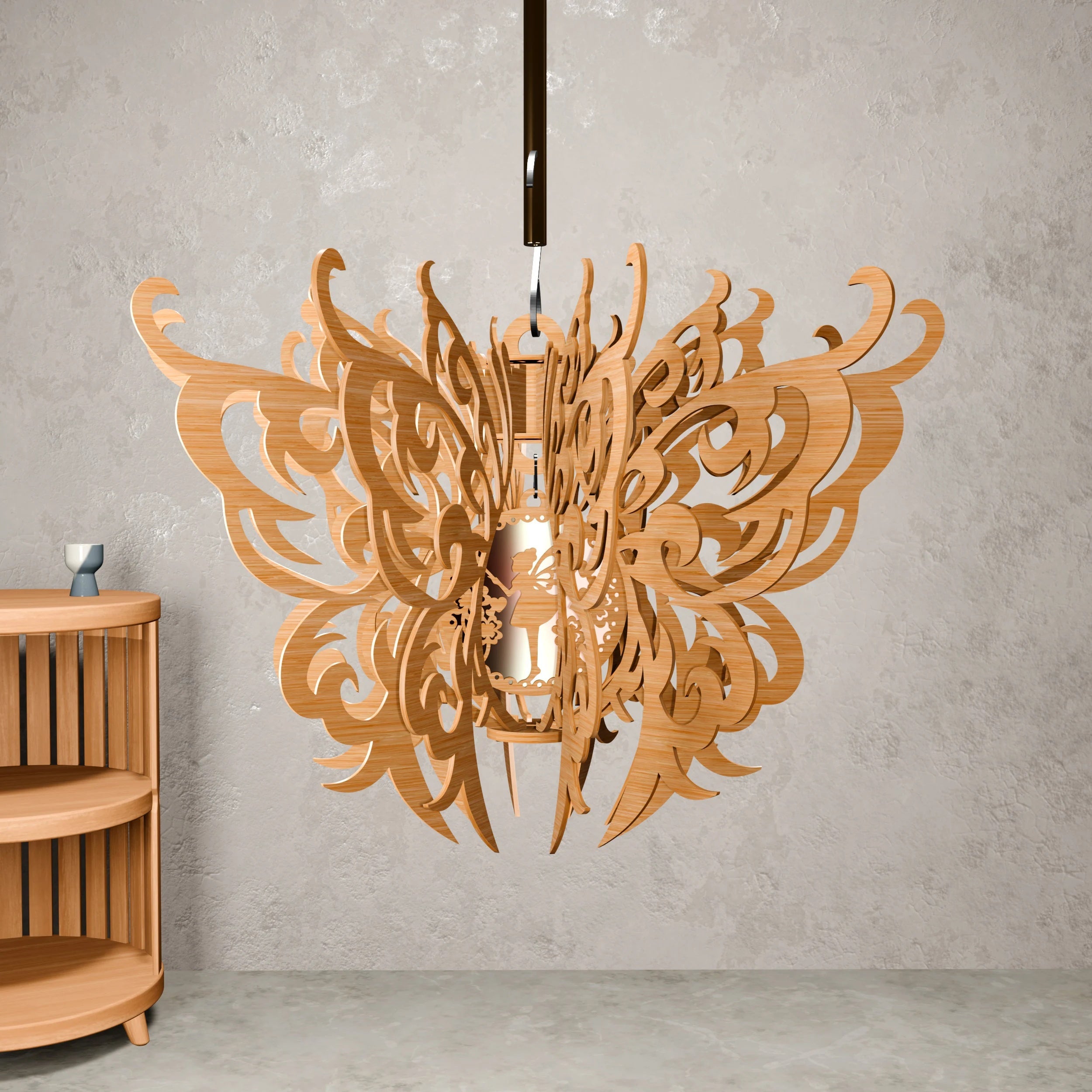 Butterfly Pendant Lamp SVG Laser Cut Files, 3D Wooden Chandelier Digital Pattern, DXF CDR Plans for Glowforge & CNC Router