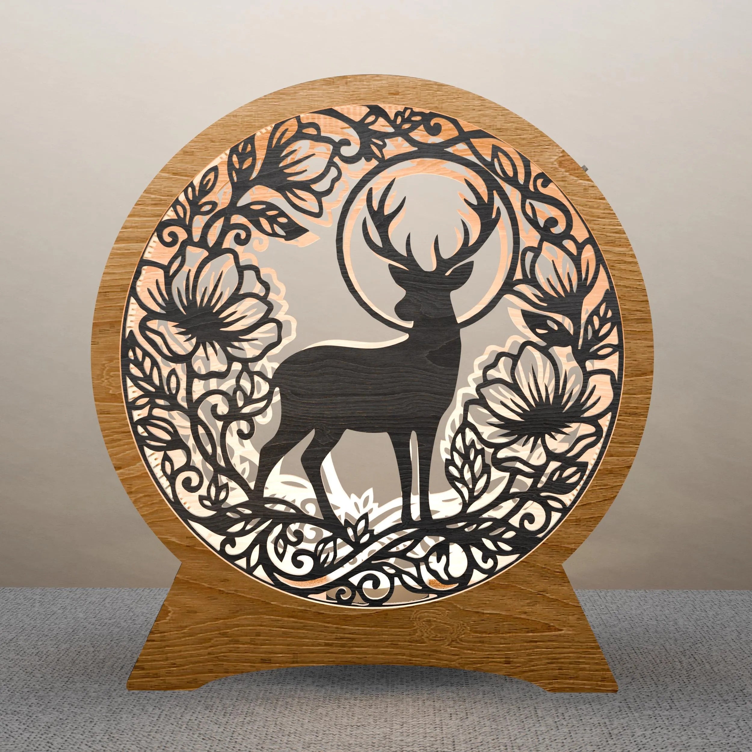 Deer Light Box SVG Multilayer Mandala Stag Floral 3D Layered Laser Cut File Glowforge Cricut Shadow Box Digital Download
