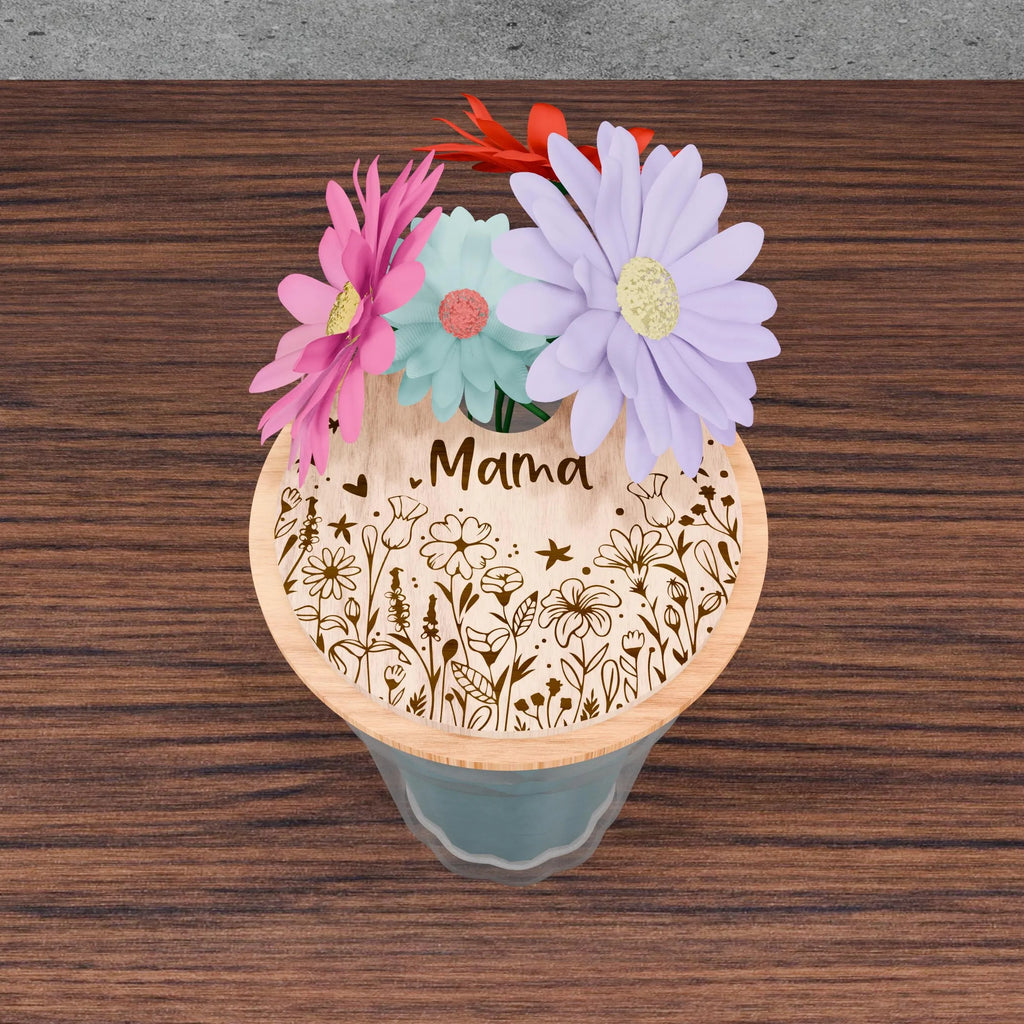 Mother's Day Flower Holder SVG Bundle, Laser Cut Files, Mom Grandma Floral Vase Topper, Glowforge Digital Download, 10 Designs