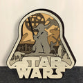 Galactic Space Battle Multilayer Laser Cut SVG, Jedi Master & Space Station Sci-Fi 3D Layered Wood Art, Glowforge Light Sign Digital Download