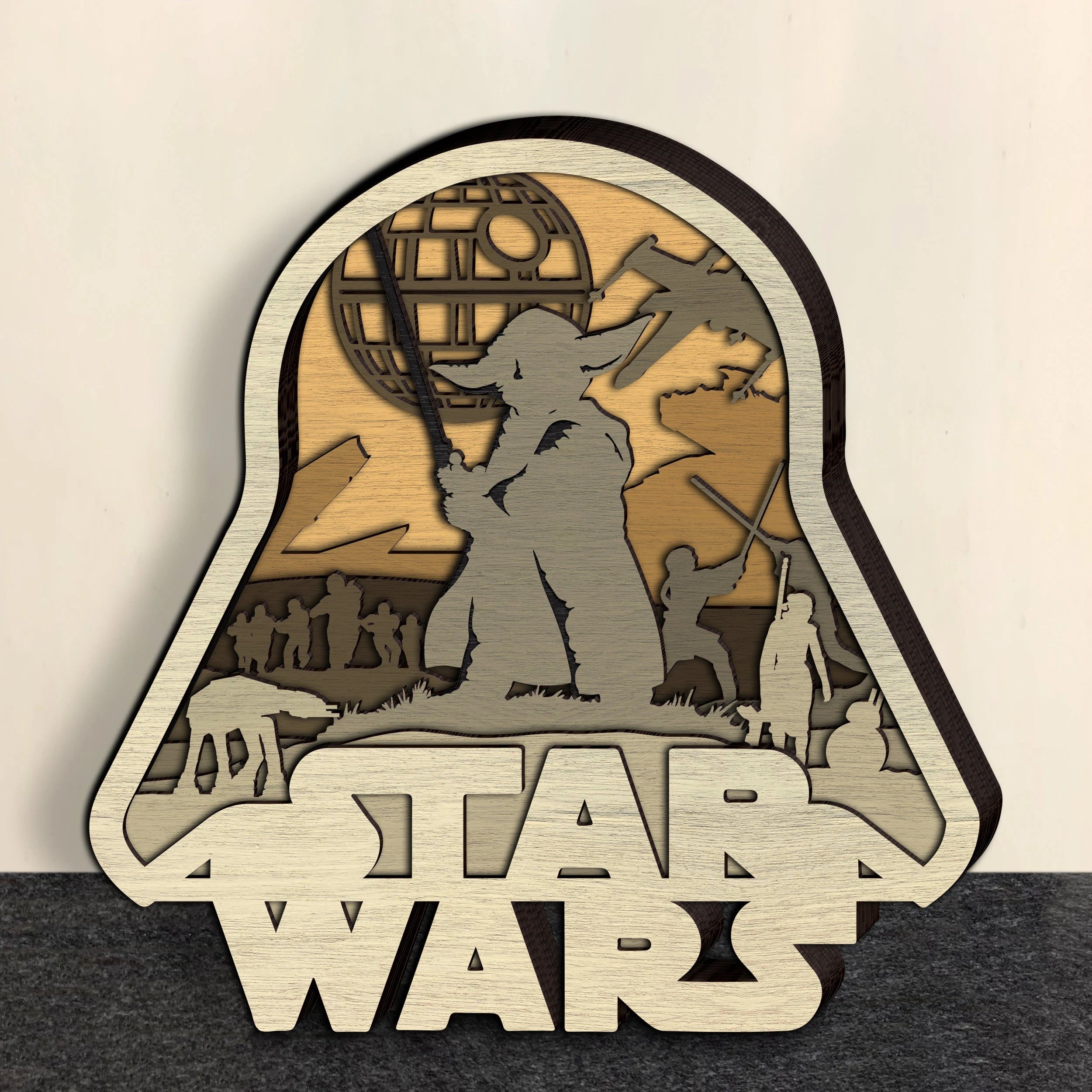 Galactic Space Battle Multilayer Laser Cut SVG, Jedi Master & Space Station Sci-Fi 3D Layered Wood Art, Glowforge Light Sign Digital Download