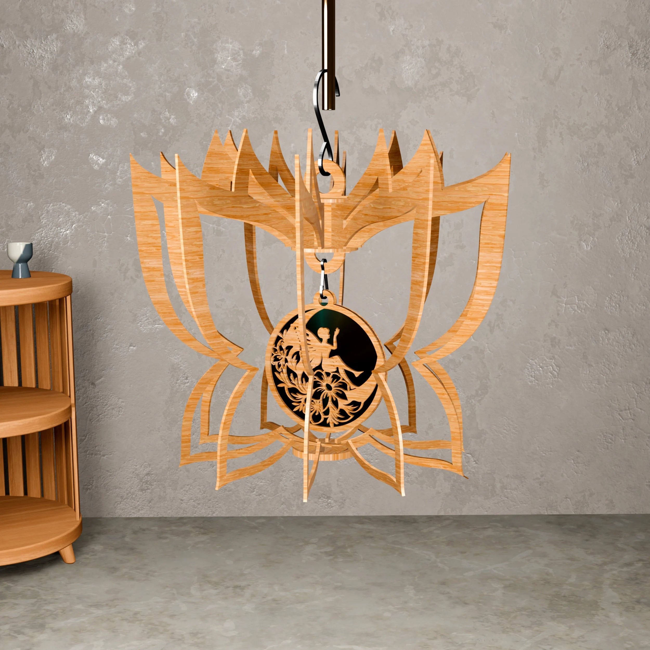 Lotus Pendant Lamp Laser Cut Files SVG DXF, 3D Wooden Hanging Lampshade Bundle, Fairy Butterfly CNC Digital Download