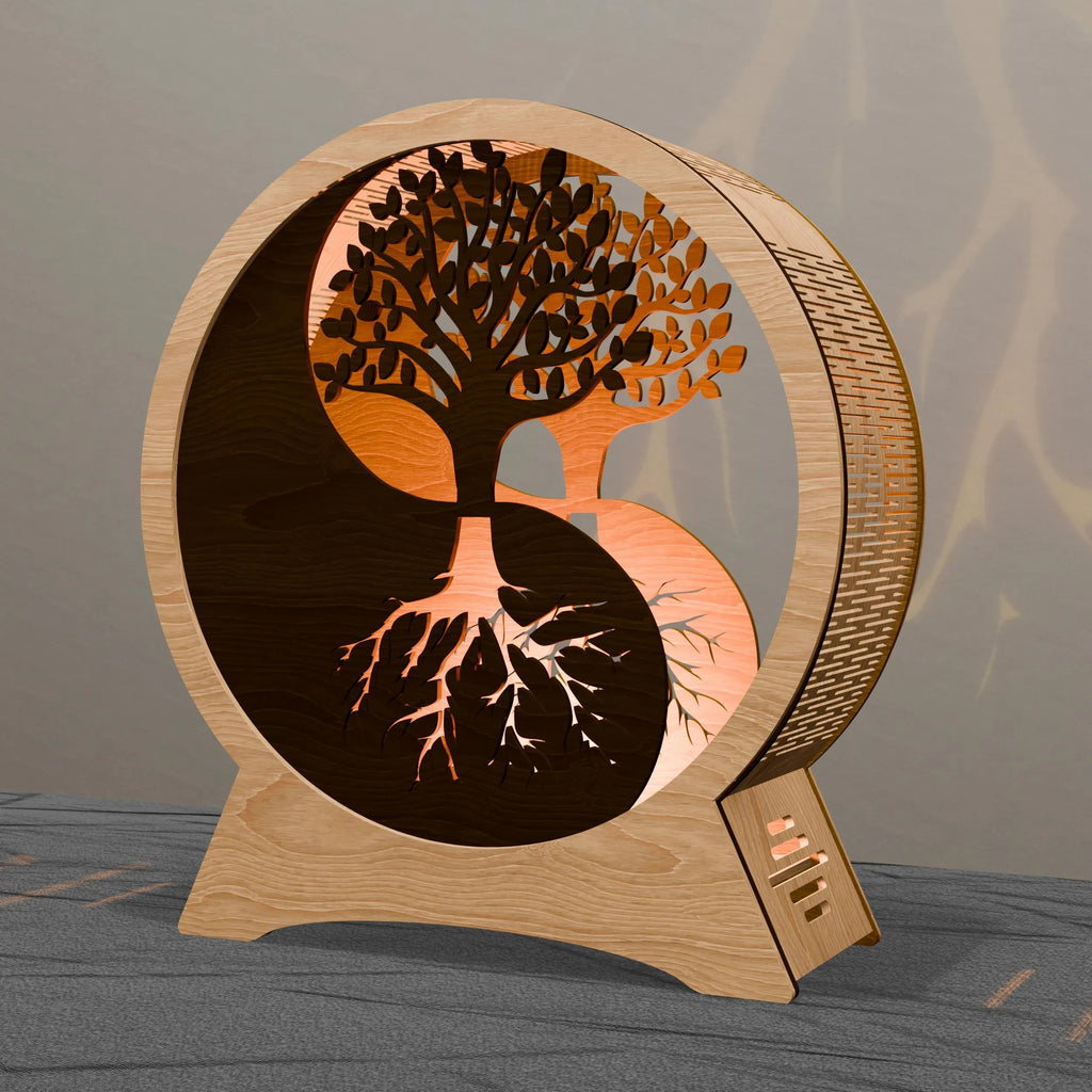 Yin Yang Tree of Life Light Box SVG Laser Cut Files, 3D Layered Mandala Lamp, Glowforge Cricut Digital Download, DXF CDR