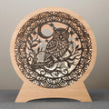 Owl Moon Mandala Multilayer SVG Laser Cut File, 3D Layered Night Lamp DXF, Bohemian Owl Wall Art Digital Download