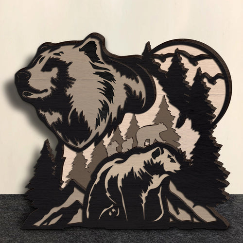 Bear Family SVG Multilayer Laser Cut File, 3D Mandala Forest Mountain Bear Wall Art, Glowforge Cricut Layered Mandala Digital Download