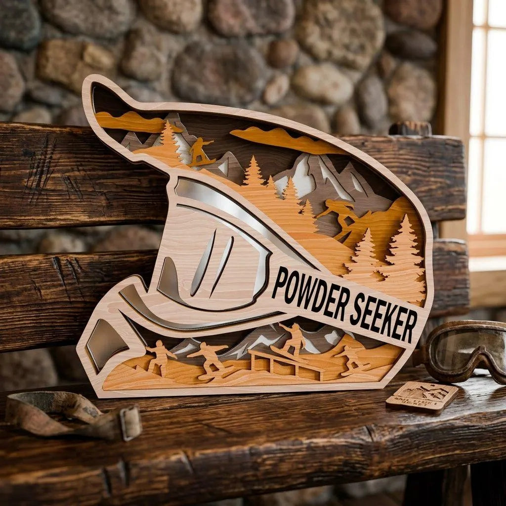 Powder Seeker Snowboard Helmet SVG Laser Cut File, 3D Layered Multilayer Mandala Snowboarder Mountain Scene Wall Art Digital Download