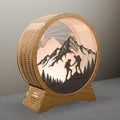 Hiking Couple Mountain Sunrise 3D Layered Lamp SVG Laser Cut File, Round Night Light Digital Download, Adventure Wood Lamp Vector