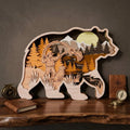Bear Fly Fishing SVG Laser Cut File, 3D Multilayer Bear Fisherman Mountain Scene, Glowforge Wood Wall Art Cnc Cricut