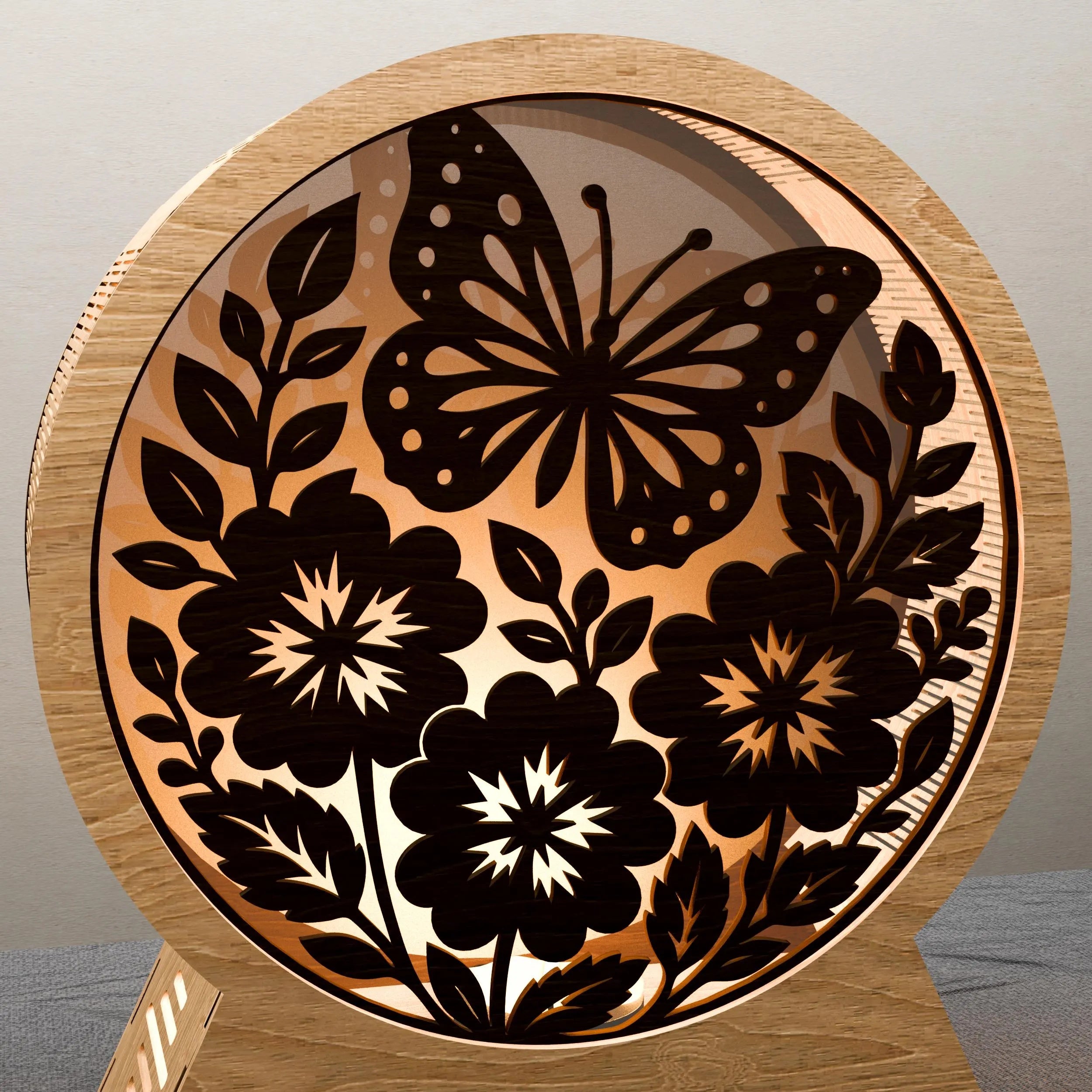 Butterfly Floral Round Light Box SVG Laser Cut File, 3D Layered Mandala Night Lamp, Glowforge Shadow Box Digital Download