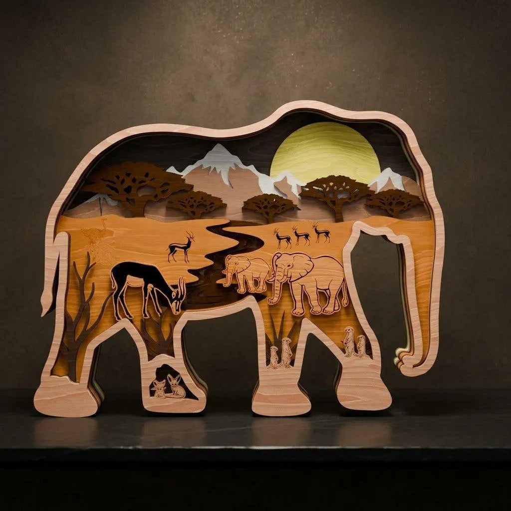 Elephant Safari Multilayer SVG Bundle, 3D Layered Mandala Laser Cut File, Africa Savanna Wildlife Scene DXF for Glowforge