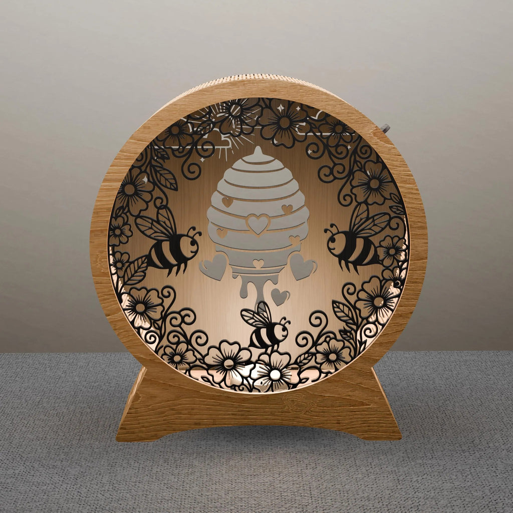 Bee Hive Light Box SVG, Honey Bee Mandala 3D Shadow Box Laser Cut Files, Multilayer Round Lamp SVG for Glowforge, Cricut, Lightbox Template