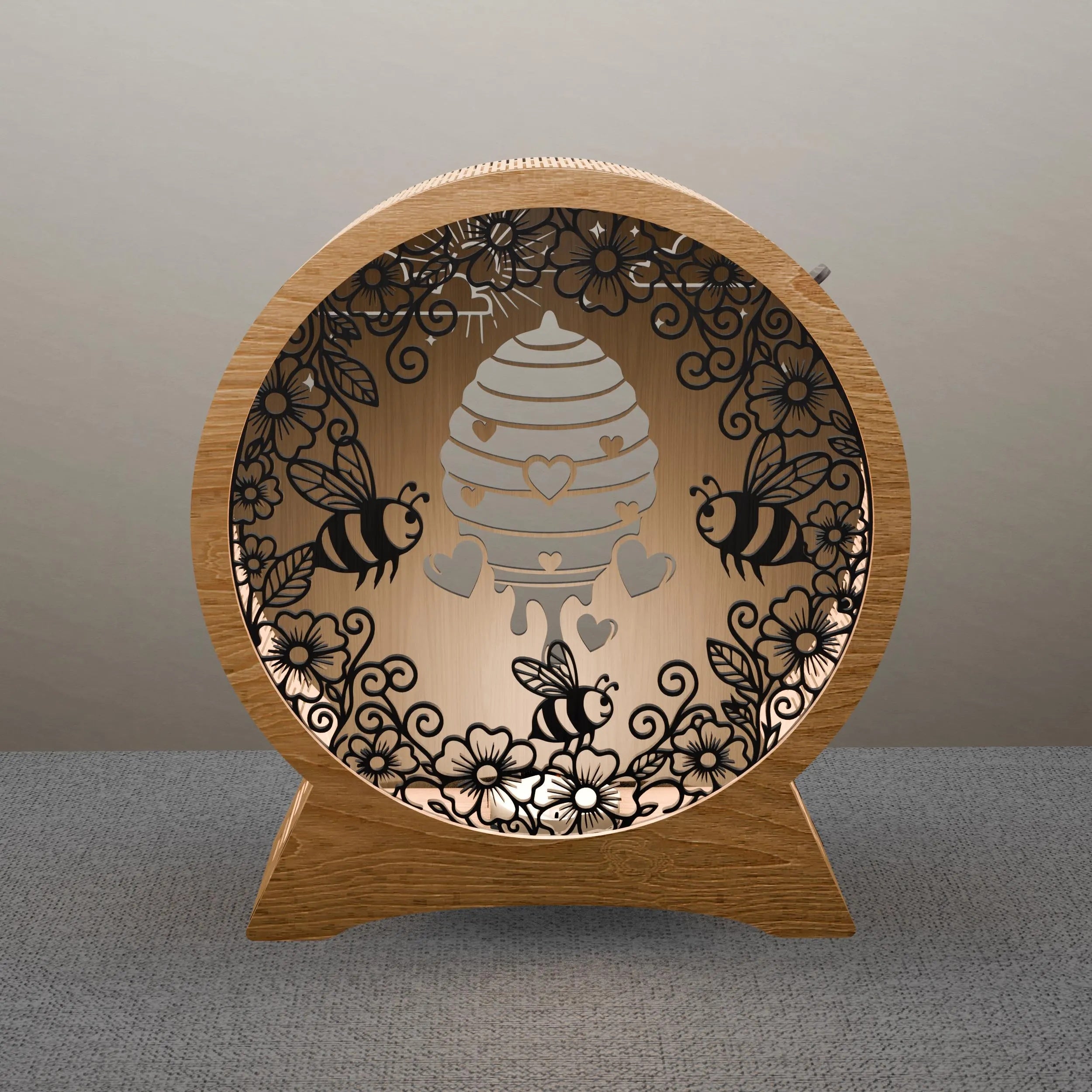 Bee Hive Light Box SVG, Honey Bee Mandala 3D Shadow Box Laser Cut Files, Multilayer Round Lamp SVG for Glowforge, Cricut, Lightbox Template