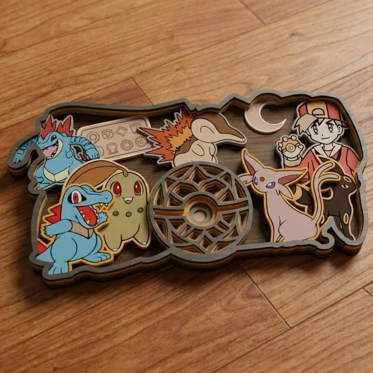 Cute Monster Trainer Multilayer Laser Cut SVG, Anime Creatures & Hero 3D Layered Wood Wall Art, Glowforge Anime Decor Digital Download