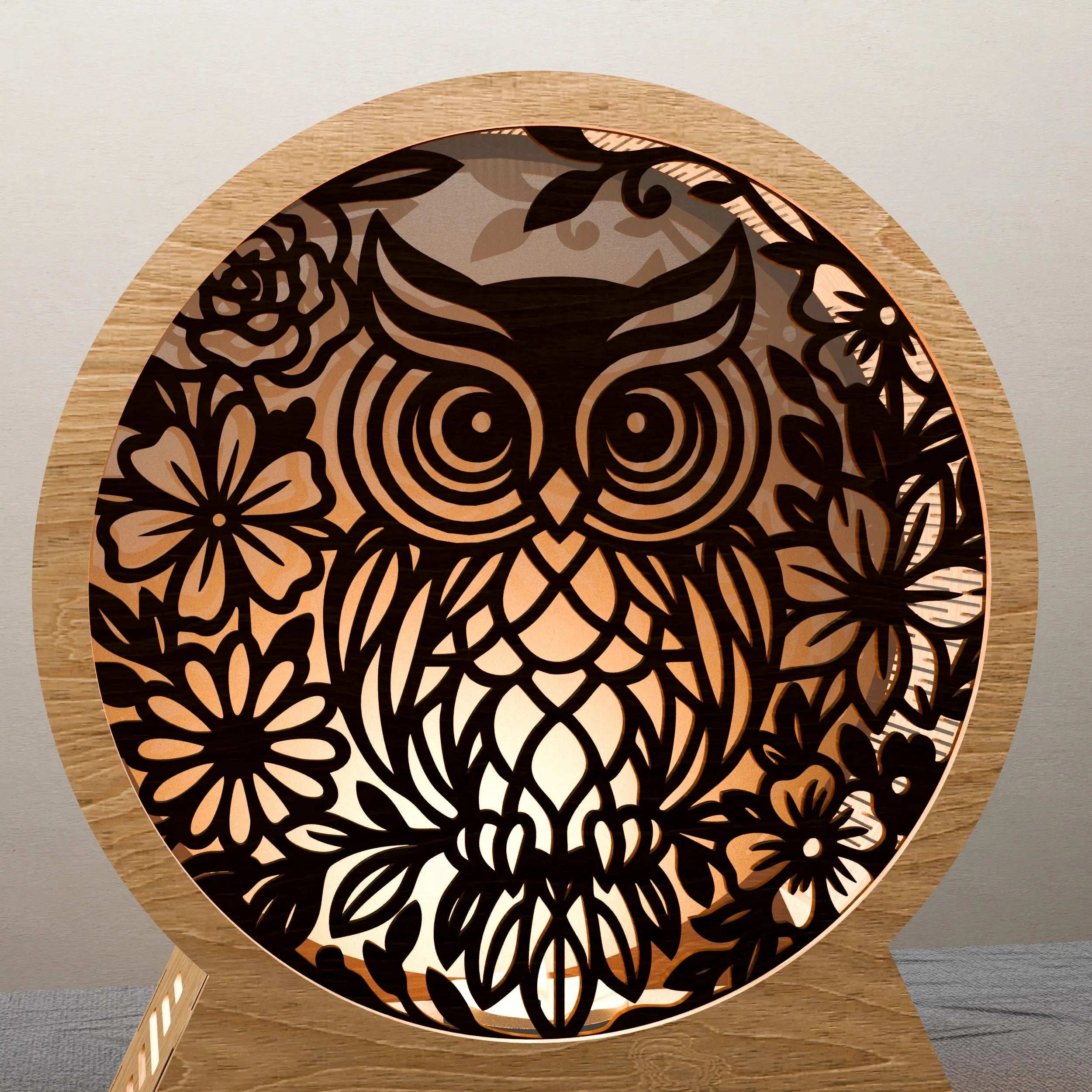 Owl Floral Mandala Laser Cut Files SVG, 3D Layered Light Box Lamp Digital Download, Owl Shadow Box DXF CDR Files for Glowforge