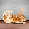 Deer Hunter Fishing Hook Multilayer SVG Laser Cut File, 3D Hunting Scene Wood Cut Pattern, Buck Forest Mountain Digital Download