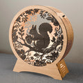 Squirrel Light Box SVG Laser Cut Files, 3D Round Wooden Night Lamp, Floral Forest Animal Shadow Box Digital Download for Glowforge