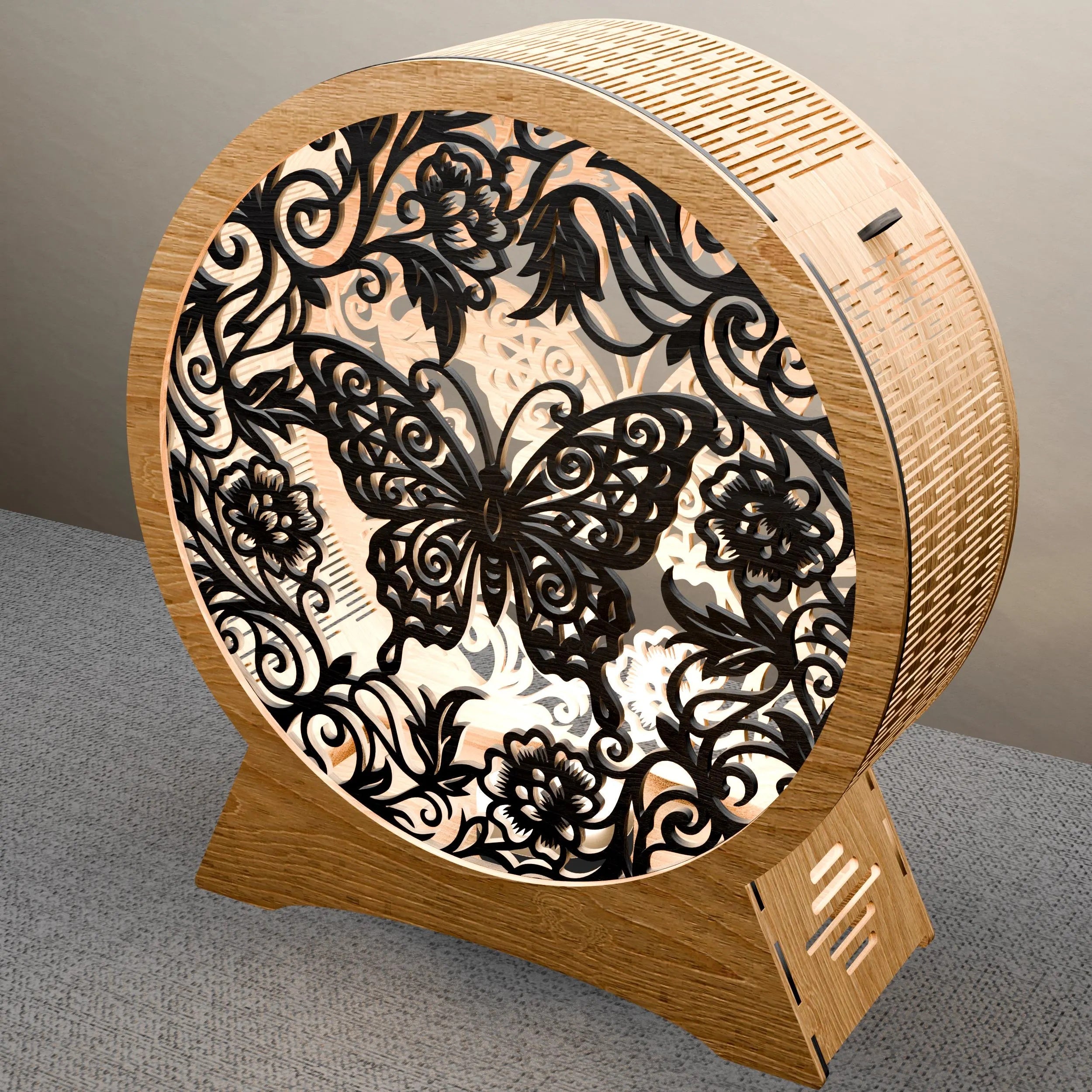 Butterfly Mandala Round Lamp SVG Laser Cut Files, 3D Layered Floral Night Light DXF, Glowforge Wood Light Box Digital Download