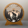 Bear Mountain Sunrise Round Lamp SVG Laser Cut Files, 3D Layered Wildlife Night Light DXF, Glowforge Wood Lamp Template