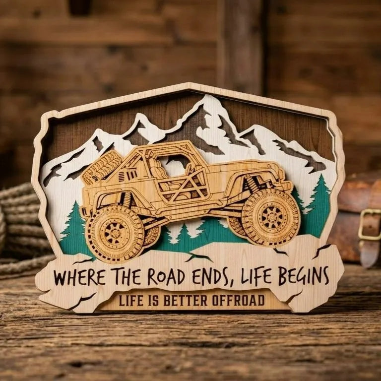 Offroad 4x4 Multilayer SVG, Where The Road Ends Life Begins, Laser Cut File, Jeep Mountain Wood Sign SVG, Glowforge Cricut