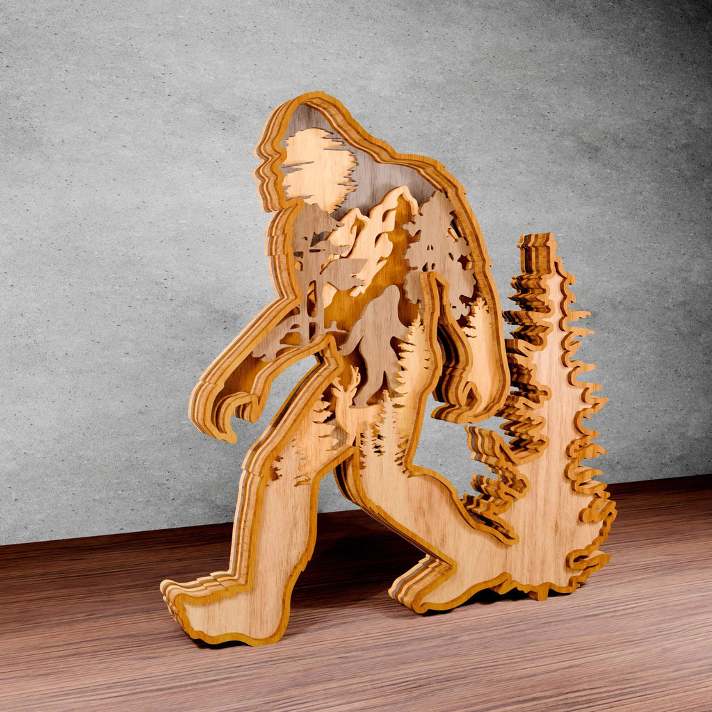 Bigfoot Multilayer Laser Cut SVG Files, Sasquatch Forest Scene 3D Layered Wood Cutting File, Glowforge Cricut Digital Download