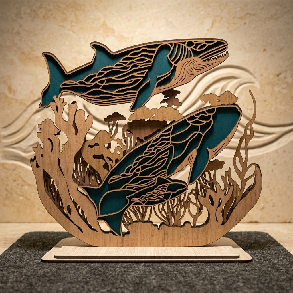 Whale & Sea Turtle Multilayer Mandala SVG, Ocean Coral Reef 3D Layered Laser Cut File, Underwater Wood Art Glowforge Cricut