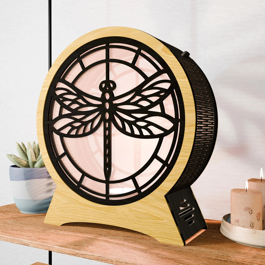 Dragonfly Lantern SVG Laser Cut File, 3D Multilayer Mandala Candle Holder Lamp, Glowforge Wood Lantern Digital Download