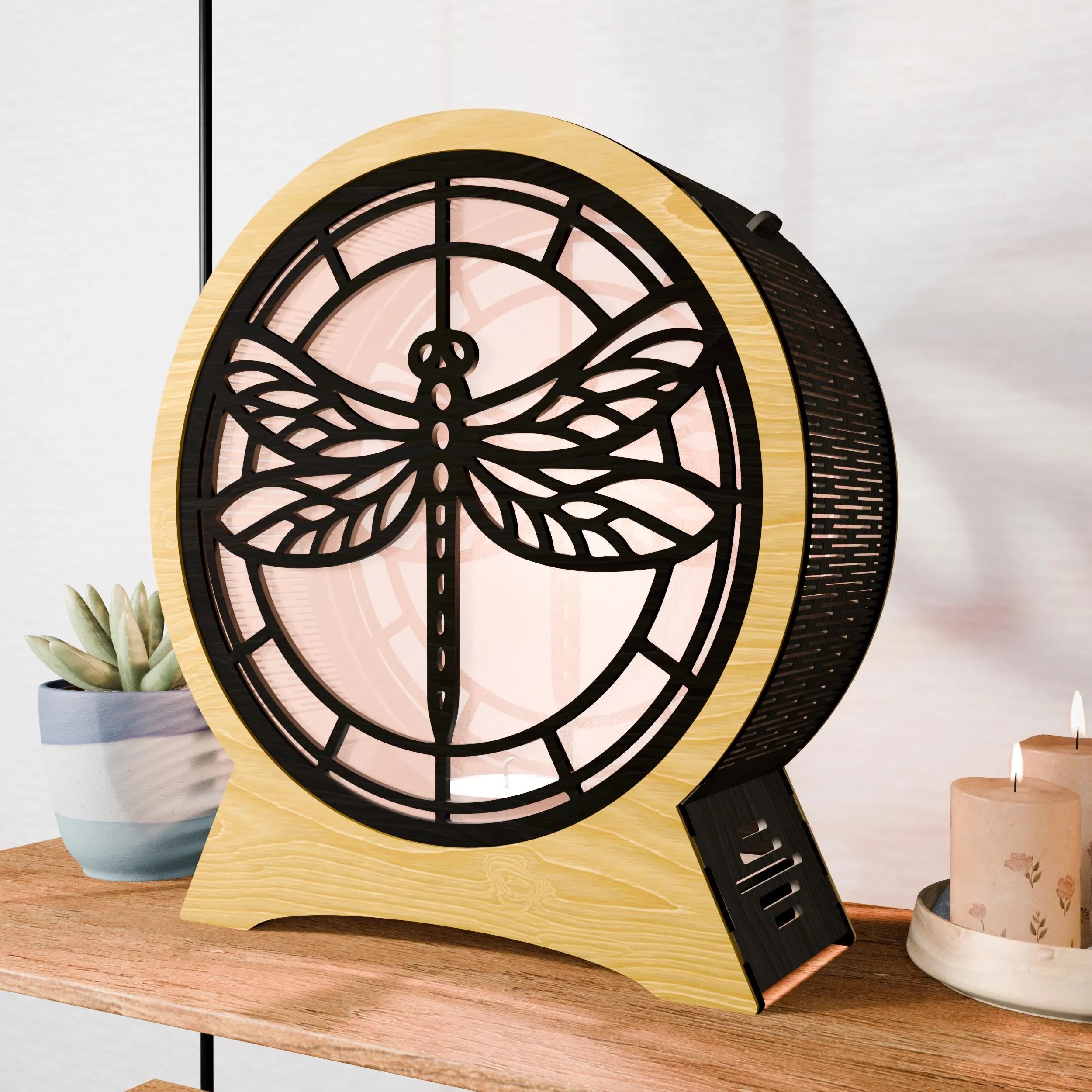 Dragonfly Lantern SVG Laser Cut File, 3D Multilayer Mandala Candle Holder Lamp, Glowforge Wood Lantern Digital Download
