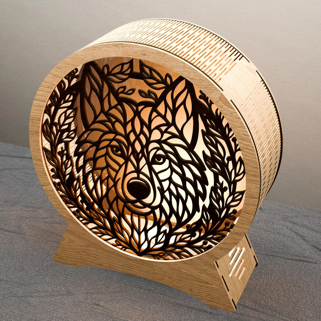Wolf Mandala Laser Cut Files SVG Bundle, 3D Layered Wolf Lamp Night Light Digital Download, Multilayer Wood Wall Art Cricut
