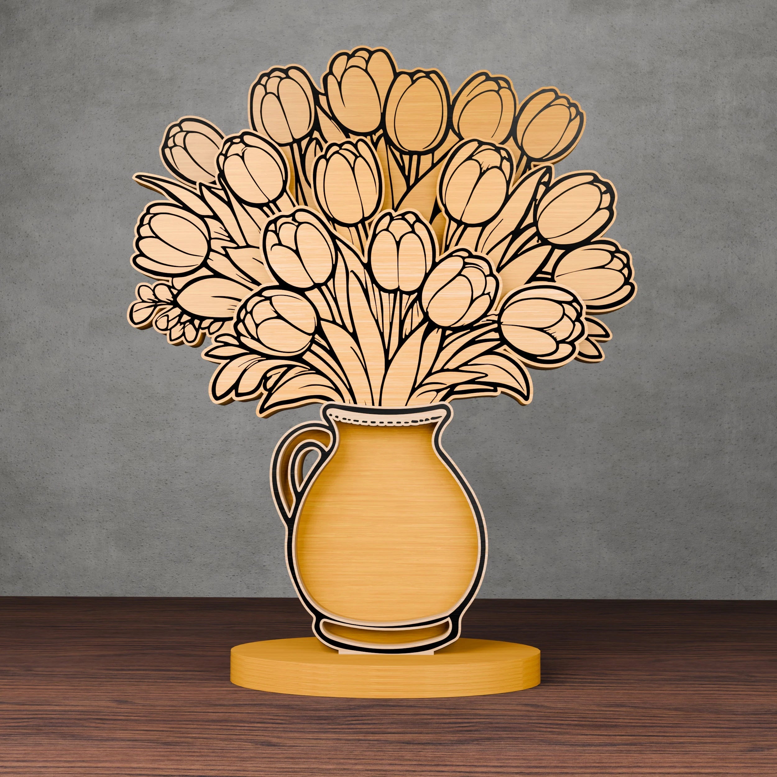 Flower Vase Bouquet Laser Cut SVG Bundle, Multilayer 3D Floral Centerpiece, Tulip Daisy Zinnia Files for Glowforge Cricut