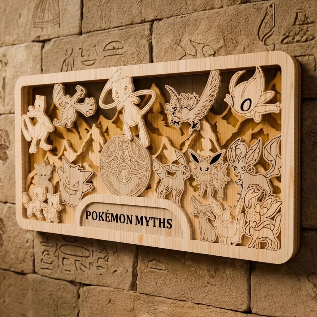 Mythical Pocket Monsters Multilayer SVG, Legendary Creatures & Ball 3D Layered Wood Plaque, Glowforge Gamer Room Decor Digital Download