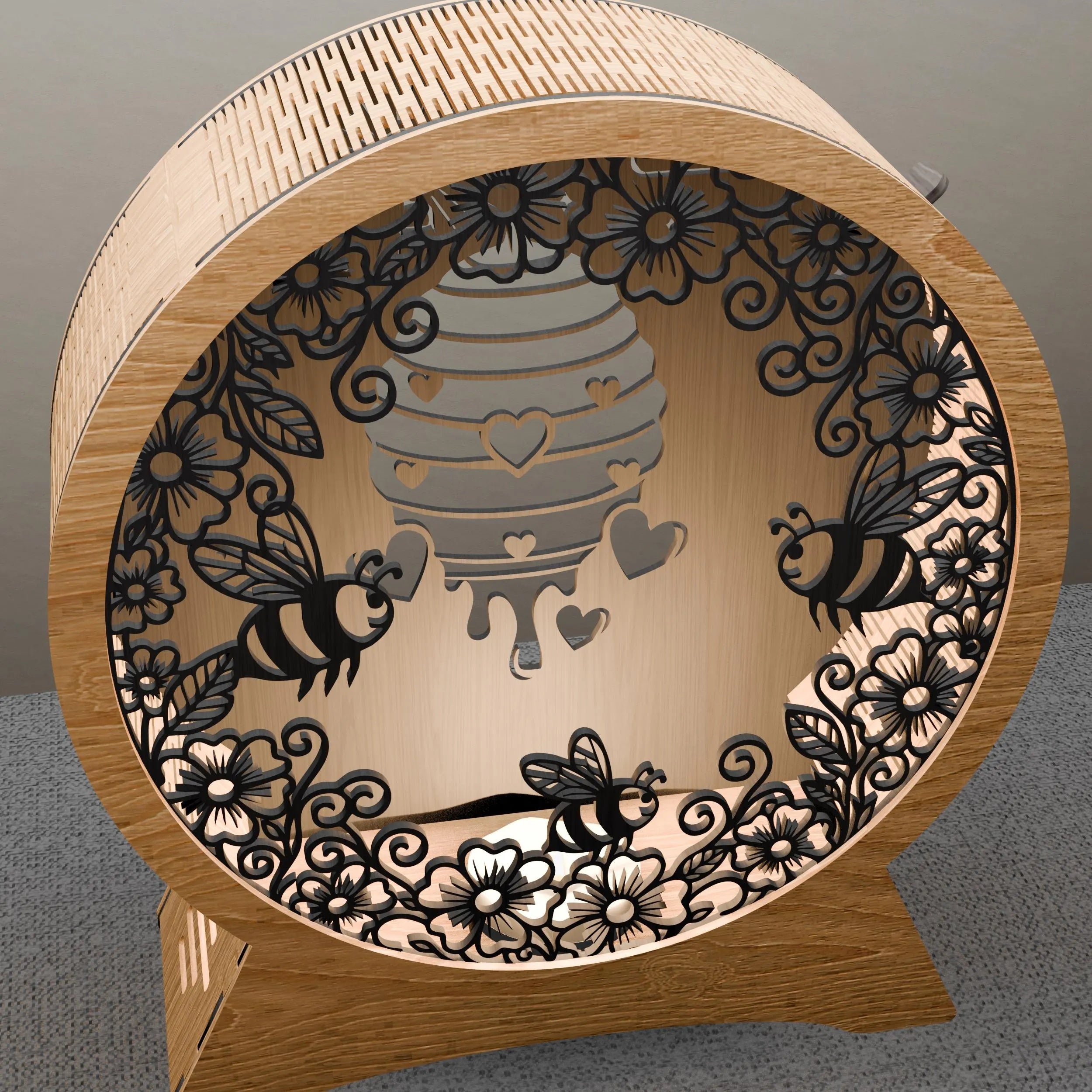 Bee Hive Light Box SVG, Honey Bee Mandala 3D Shadow Box Laser Cut Files, Multilayer Round Lamp SVG for Glowforge, Cricut, Lightbox Template