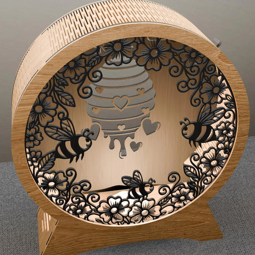 Bee Hive Light Box SVG, Honey Bee Mandala 3D Shadow Box Laser Cut Files, Multilayer Round Lamp SVG for Glowforge, Cricut, Lightbox Template