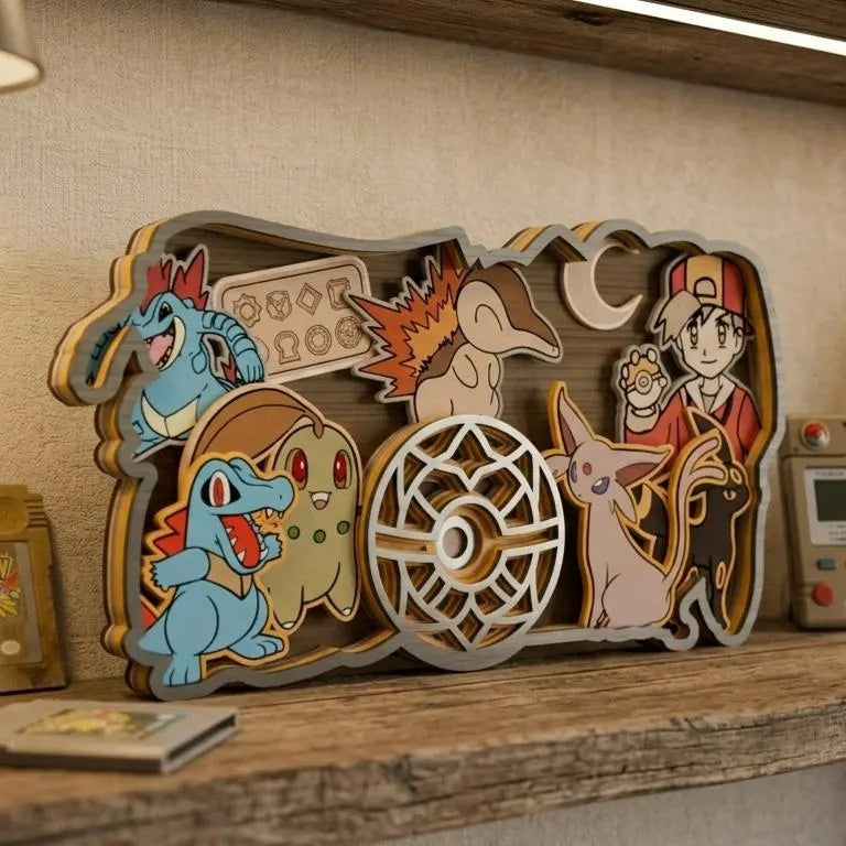 Cute Monster Trainer Multilayer Laser Cut SVG, Anime Creatures & Hero 3D Layered Wood Wall Art, Glowforge Anime Decor Digital Download