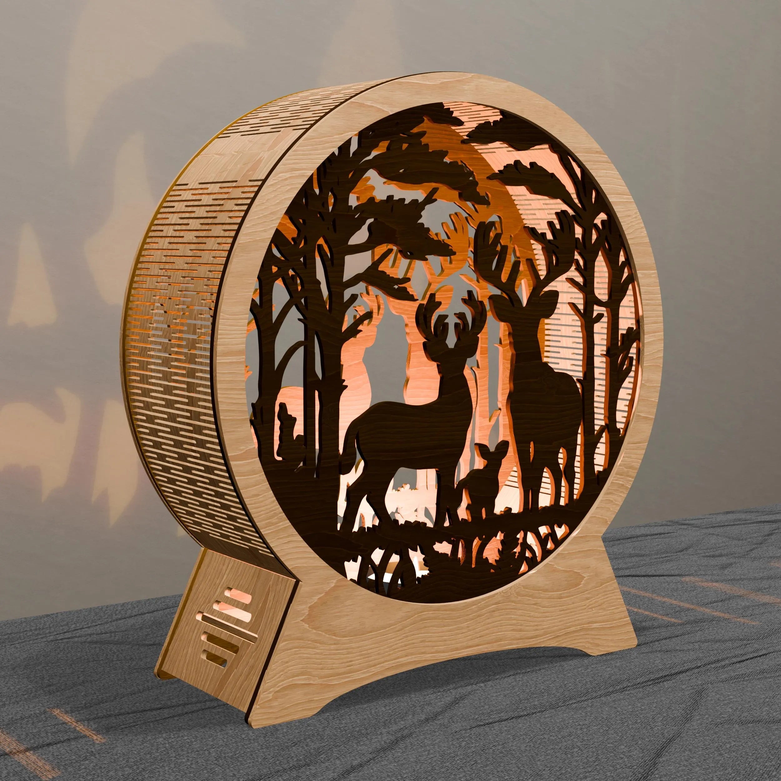 Deer Family Light Box SVG Bundle, 3D Layered Forest Mandala Laser Cut Files, Round Shadow Box Template for Glowforge Cricut