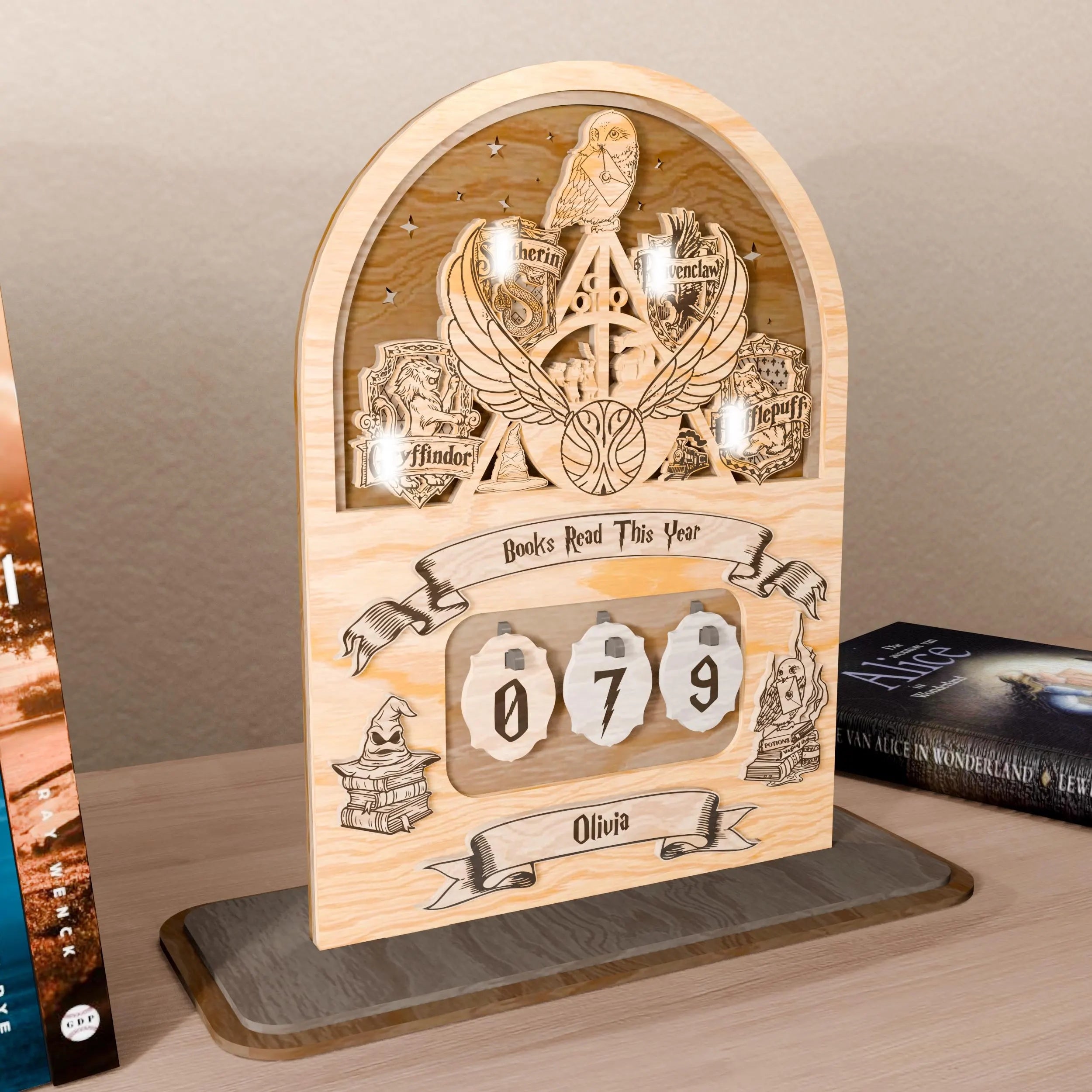 Wizard Book Reading Tracker SVG Laser Cut File, Magic School Books Read This Year Counter, Personalized Reader Gift Digital Download