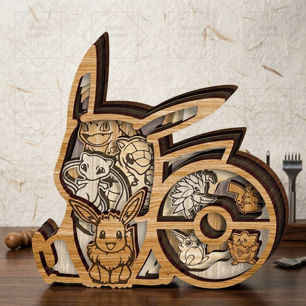 Cute Monster Multilayer Laser Cut SVG, Electric Mouse & Fox Creature 3D Layered Wood Art, Glowforge Anime Decor Digital Download