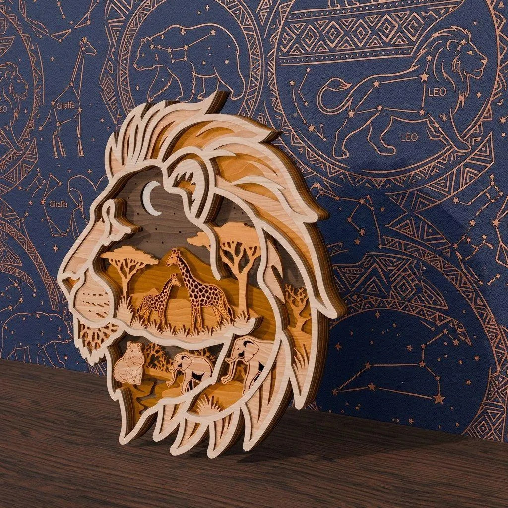 Lion Safari Multilayer SVG Laser Cut File, 3D Layered Mandala Wall Art, Africa Animals Wood DXF CDR Glowforge Cricut Digital