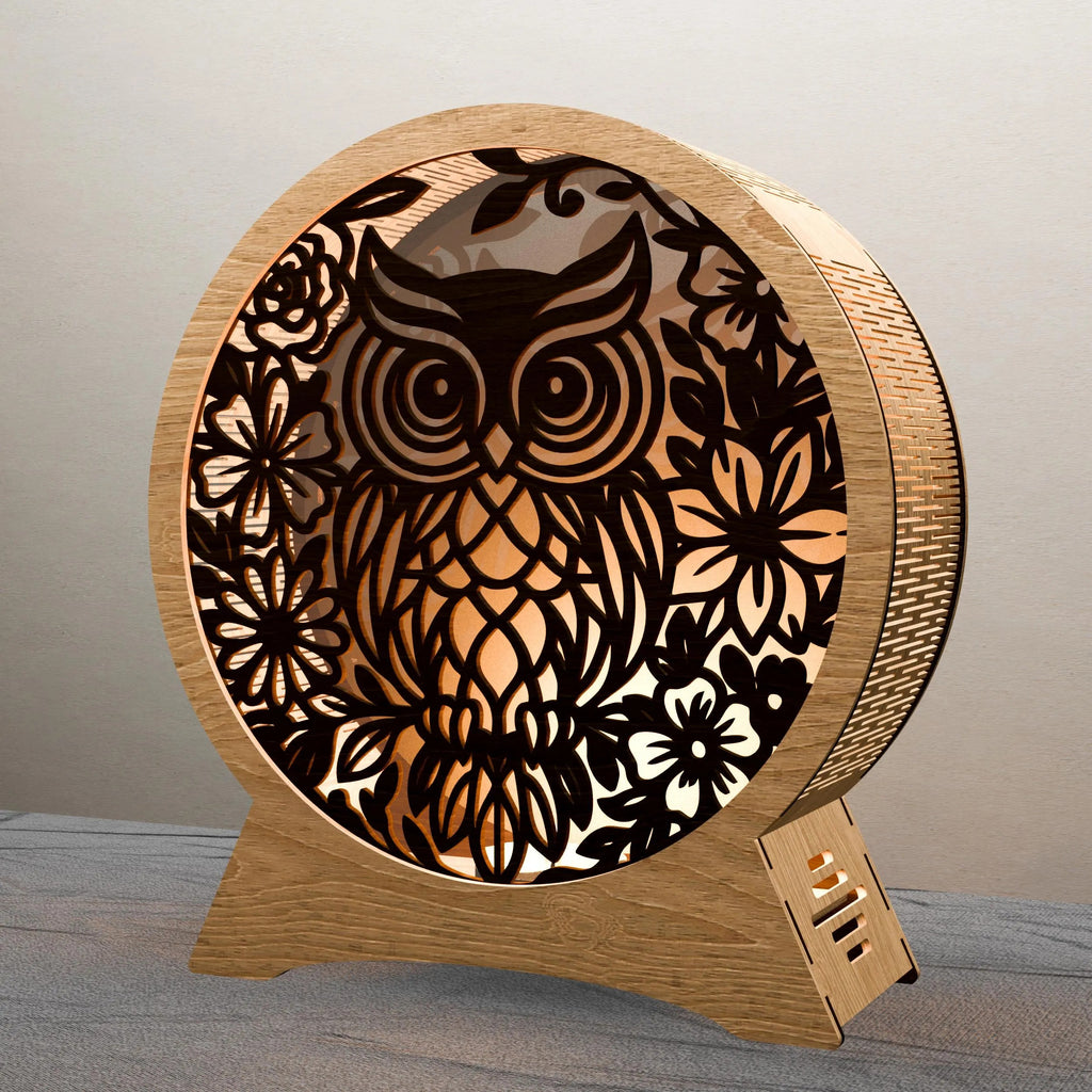 Owl Floral Mandala Laser Cut Files SVG, 3D Layered Light Box Lamp Digital Download, Owl Shadow Box DXF CDR Files for Glowforge