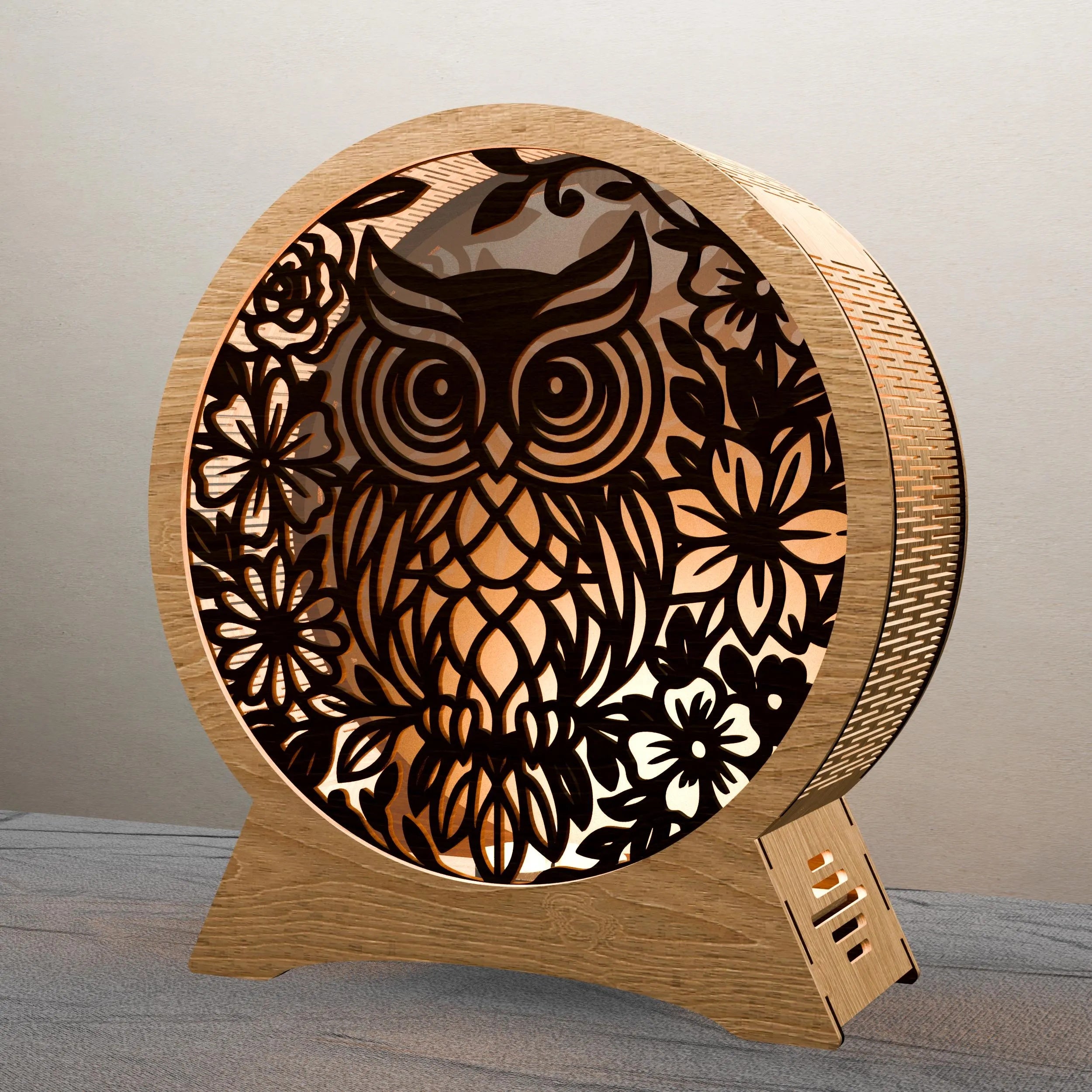 Owl Floral Mandala Laser Cut Files SVG, 3D Layered Light Box Lamp Digital Download, Owl Shadow Box DXF CDR Files for Glowforge