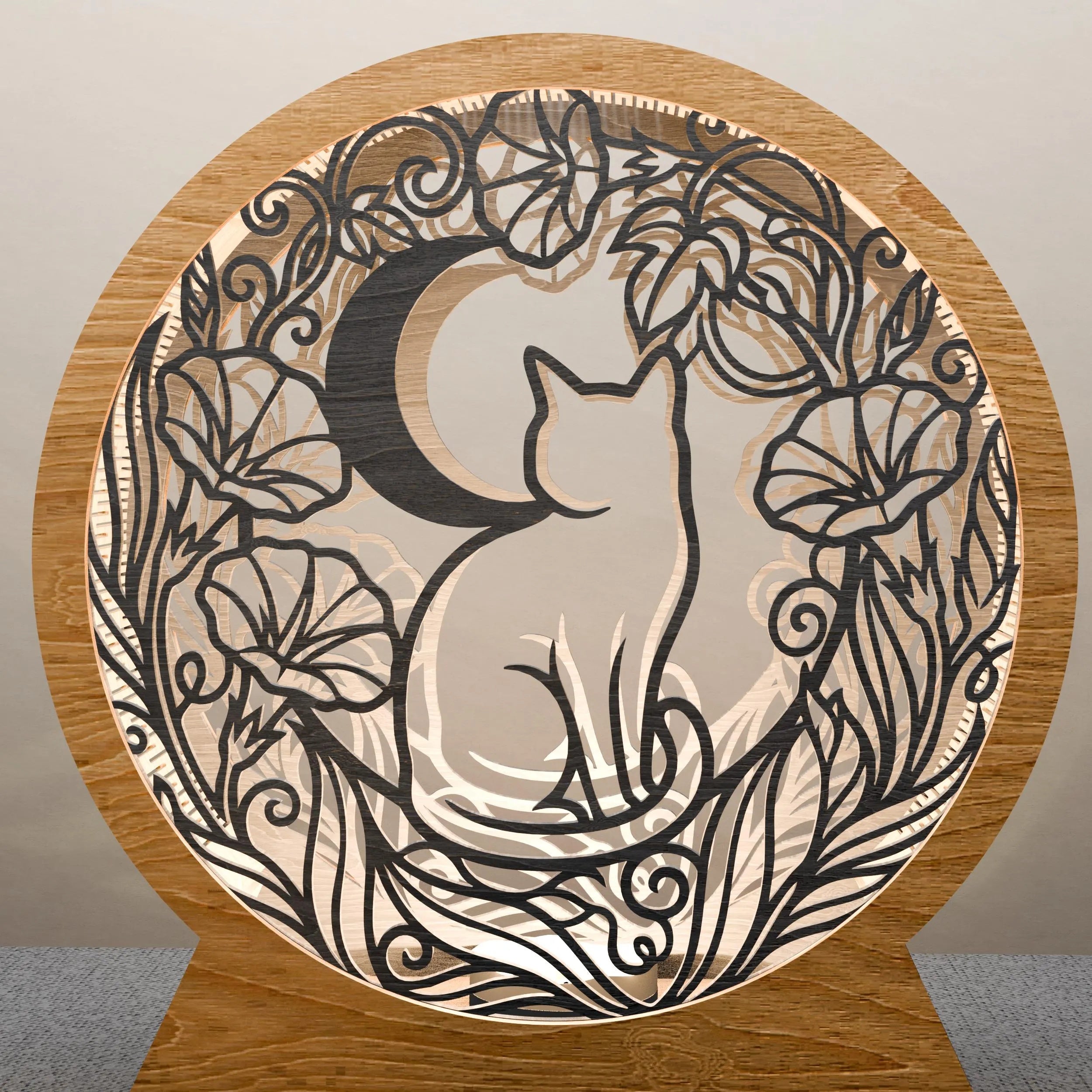 Moon Cat Layered Mandala SVG, Multilayer Laser Cut File, Cat Lover 3D Light Box Template, Glowforge Cricut Digital Download