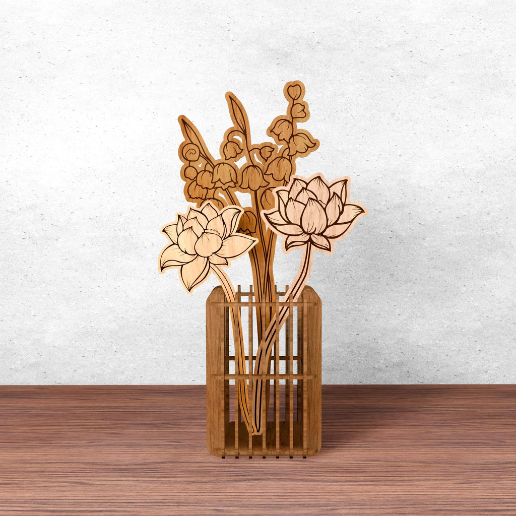 Laser Cut Wooden Flower Vase Bundle SVG, Floral Bouquet Vase Laser Files, Glowforge Cricut Digital Download, Home Decor SVG