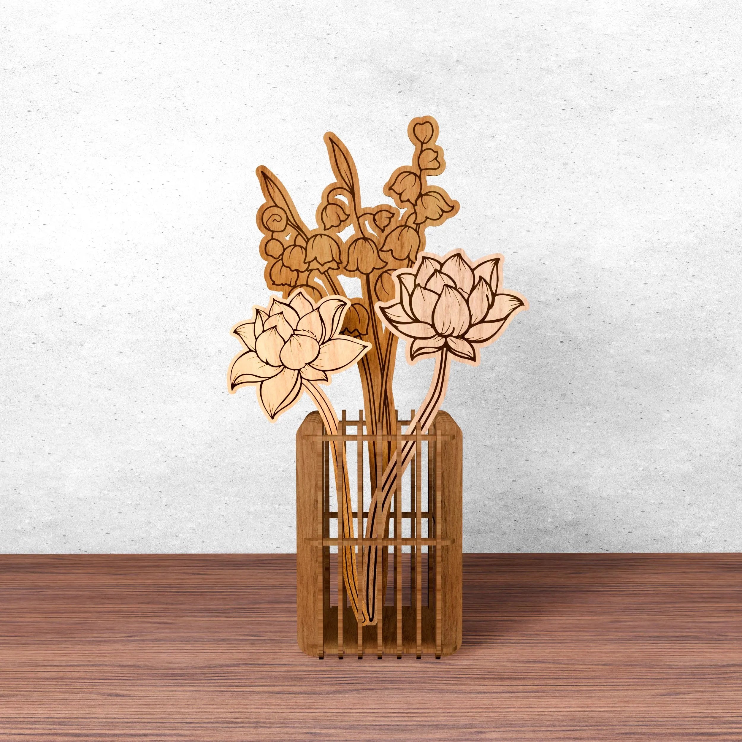 Laser Cut Wooden Flower Vase Bundle SVG, Floral Bouquet Vase Laser Files, Glowforge Cricut Digital Download, Home Decor SVG